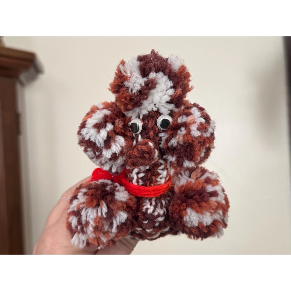 Vintage Brown and White Crocheted Poodle Soap Holder | Kitschy Knitted Dog